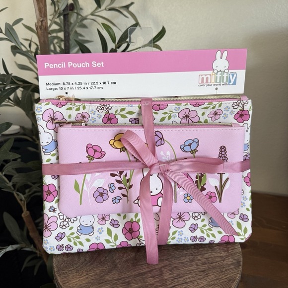 miffy Handbags - MIFFY Pencil Pouch Set 2 Pieces Flowers Medium Large Zipper Bags Stationery NWT